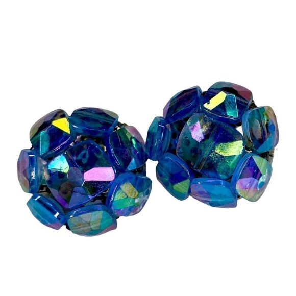 INSANELY Cool True Vintage Iridescent Aurora Borealis Crystal Clip Earrings - Picture 1 of 14